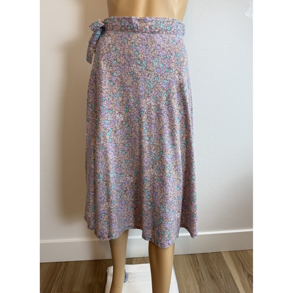 Vintage Floral Wrap Midi Skirt Sz 8 Womens Cottagecore Prairie Ditsy Floral Boho - Picture 4 of 10